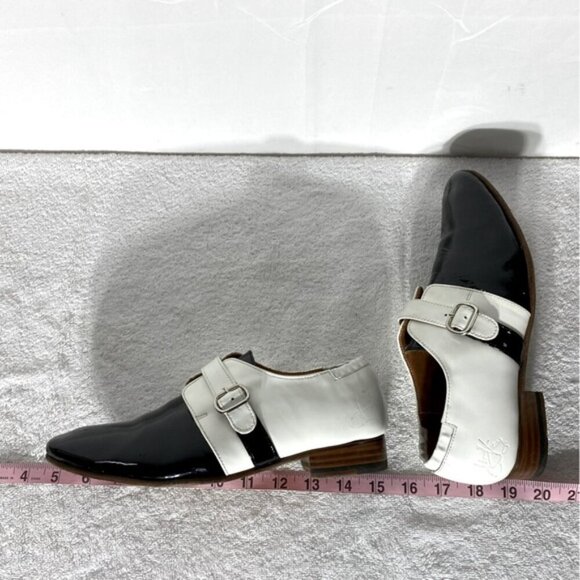John Fluevog Two Tone Blk & Wht Patent Leather The Gateways Johnston Monkstrap 8 - Picture 15 of 15